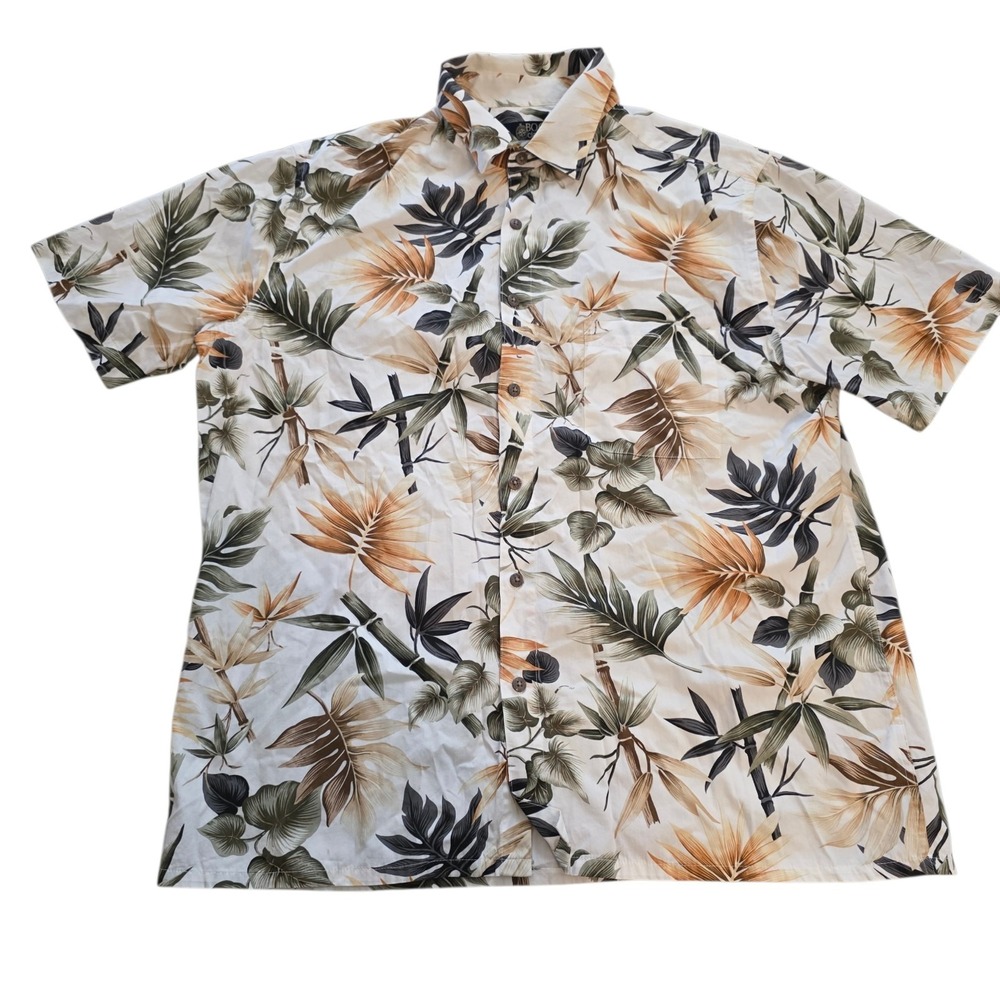 Boca Classics Hawaiian Shirt White Green Floral Button Up Short Sleeve Large